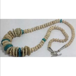 Southwest White & Blue Turquoise Necklace 21”